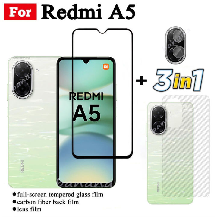 3 IN 1 Redmi A5 Tempered Glass Film For Redmi A4 Redmi 3 Full Cover Screen Protector Glass +Camera Lens Film+back film