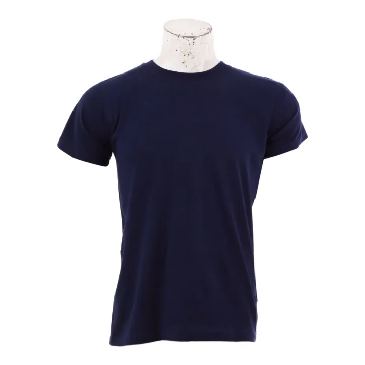 Blue Cotton Round Neck Half Sleeve Plain T-Shirt For Men