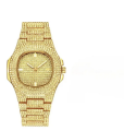 Fashionable Golden Quartz Iced Watch For Unisex. 