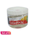 LocknLock Interlock Round Refrigerator Food Storage Containers With White Lid, Set of 4, Transparent (500 Ml x 4). 