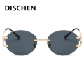 DISCHEN New style Trendy Sunglasses For Woman Summer Rimless Sunglass Oval Fashion Brand Designer Shades Pink Women's Sun Glasses UV400. 