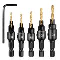 5pcs countersunk woodworking drill uitable for # 5 # 6 # 8 # 10 # 12 crews. 