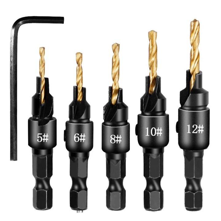 5pcs countersunk woodworking drill uitable for # 5 # 6 # 8 # 10 # 12 crews