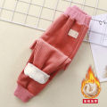 Children's sports pants new boys and girls baby cashmere pants autumn and winter wear thick casual warm pants. 