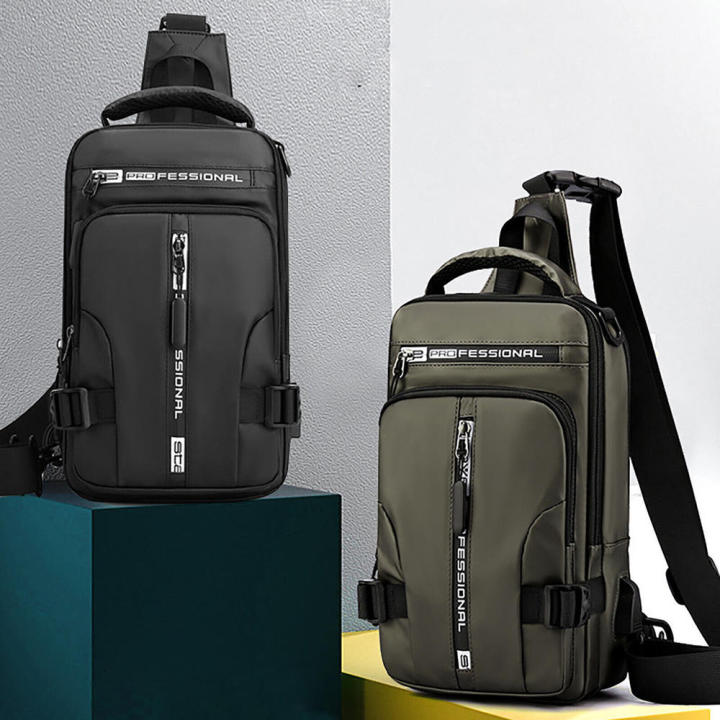 Men's Anti-Theft Sling Crossbody Bag With USB Port - Black Leather Shoulder Pack