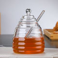 1Set Glass Honeycomb Tank Honey Storage Container With Dipper And Lid Honey Bottle For Home Wedding Party Kitchen Tools. 