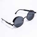 Black Frame Black Lens Round Sunglasses For Men. 