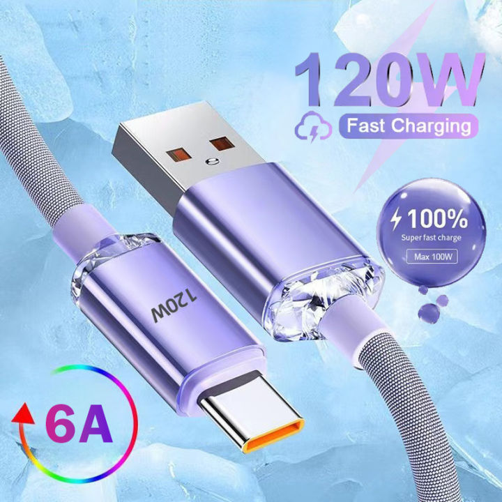 120W 6A Fast Charge USB Type C Quick Charge Cable For Samsung S23 Realme Xiaomi 13 Huawei Phone Fast Charging Cable Data Cables