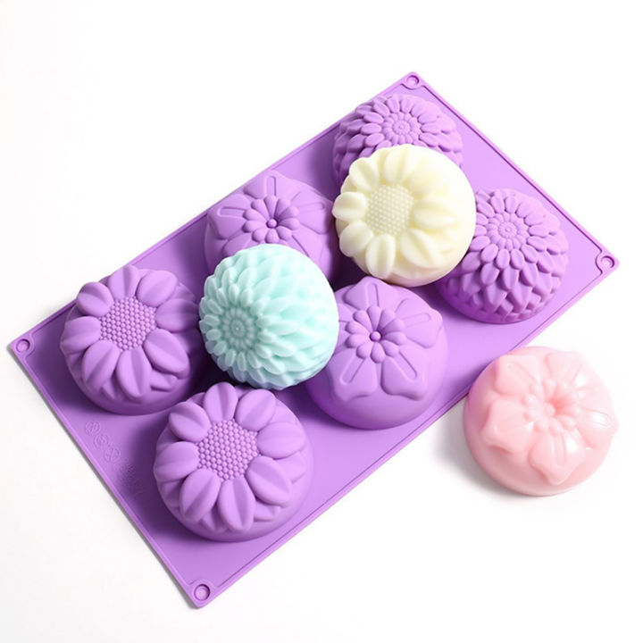 6 Cavity 3D Flower Shaped Silicone Soap Mold DIY Fondant Cake Form Soap Making Cologo