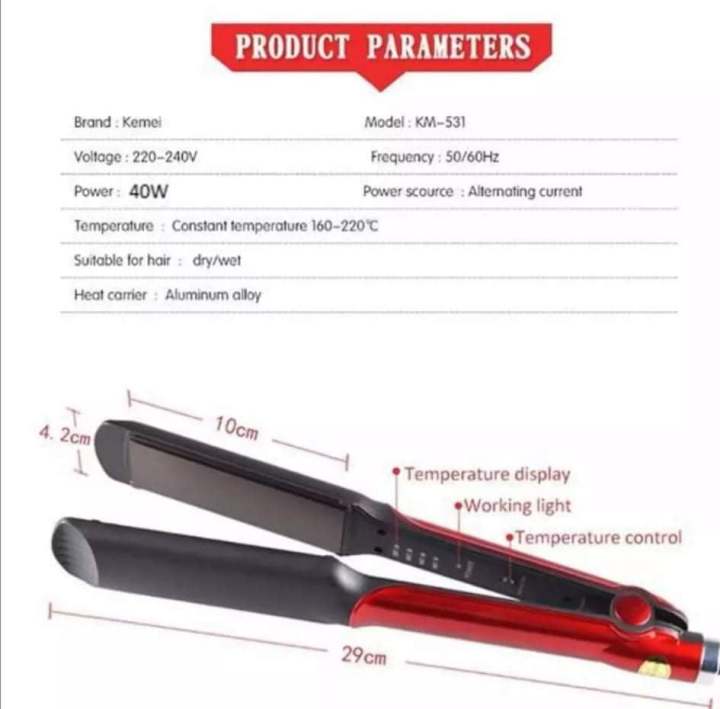 Kemei%20Red/Black%20Flat%20Iron%20Hair%20Straightener%20-%20Km-531%20-%20Image%203