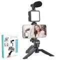 Video Vlogger Kits Microphone LED Fill Light Mini Tripod For Phone Vlog Video Recording Condenser With BT Remote AY-49. 