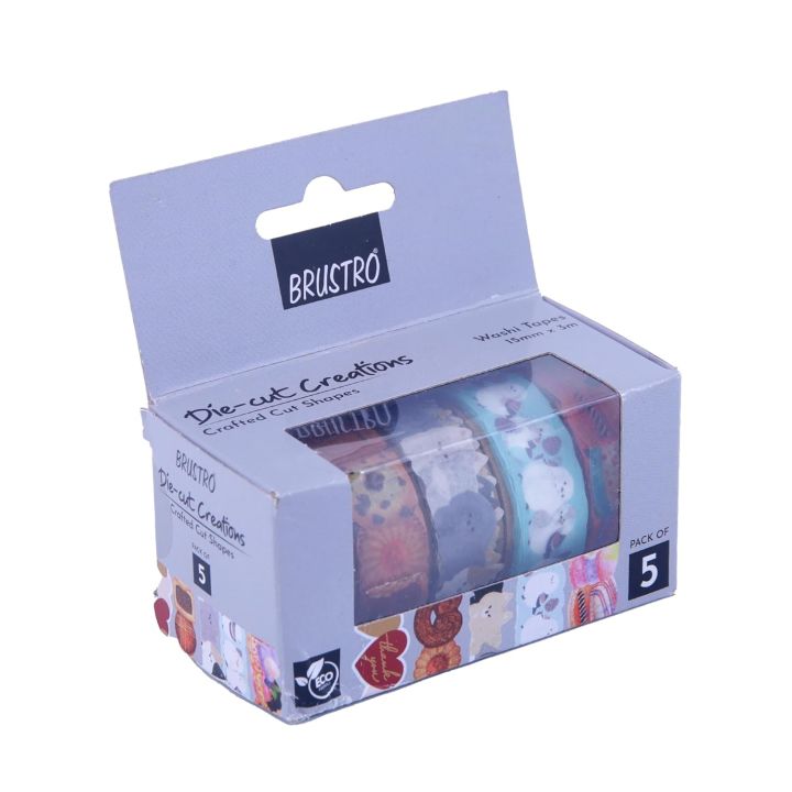 Brustro Die-Cut Creations Washi Tapes | Set of 5 | 15 mm x 3 mtrs
