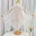 Fashion Tassel Patchwork Tulle Scarf Hollow Solid Color Lace Shawl Breathable Party Accessories Triangle Scarf. 