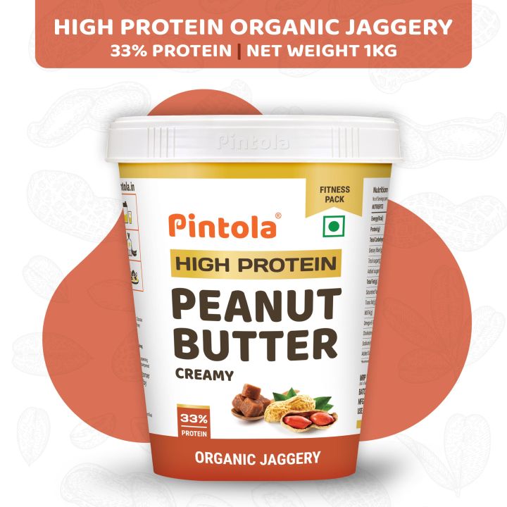 Pintola HIGH Protein Peanut Butter (ORGANIC JAGGERY) (Creamy, 1kg)