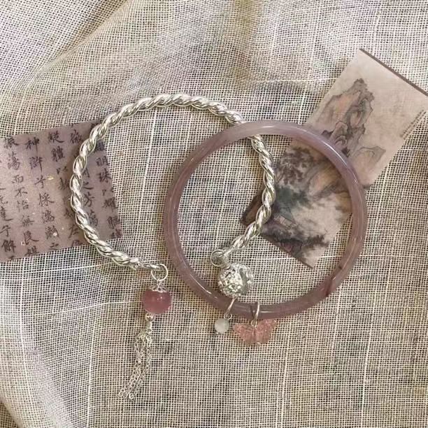 【Must-have】New Chinese Style Tassel Smoke Powder Super Fairy Tingle Bracelet Two-in-One High-Level Chinese Style Clothes with Bell Butterfly for Women