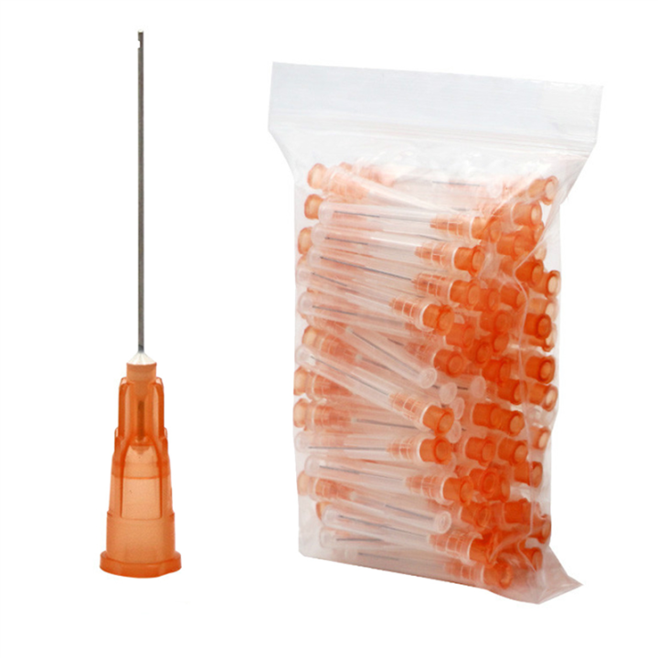 100 Pack 25Ga 5/8 Inch Injection Needle with Cap Orange Stainless Steel for Animal, Pet, Poultry and Industrial Dispensing Needle Accessories