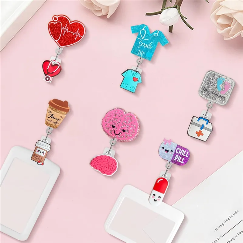 thumbnail image 2 of Badge Reels Retractable 3 PC Nurse Badge Reel Set - Cute Pink Retractable ID Holder For Medical Staff & Healthcare Workers Medical Staff Badge Clip 2 of 14