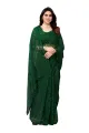 Mysa Fashions Green Designer Jacquard Net Saree with Unstitched Blouse Piece for Women. 