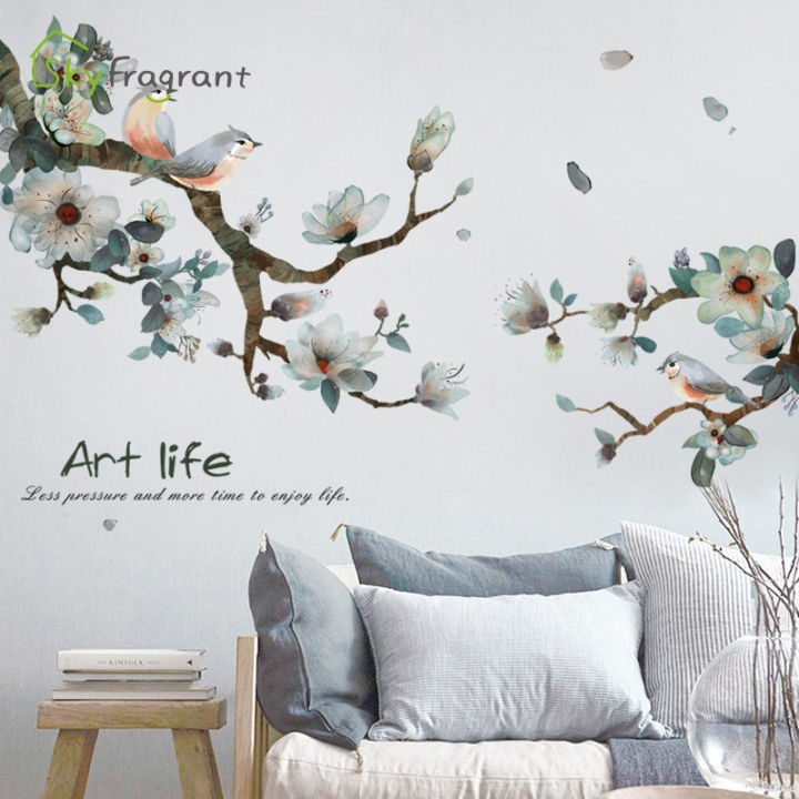 Ink Wash Flower Tree Wall Stickers For Living Room Bedroom Home Background Wall Decor Self-adhesive Vinyl Sticker Wallpaper
