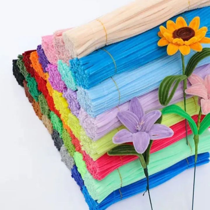 Colorful Fuzzy Wire Pipe Craft Sticks DIY Art Supplies Flower Bouquet Handmade Decoration Twisting Wire Stems Creative Hobby Set 6MM 30 CM 100 Piece Set