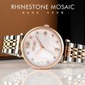 SKMEI 1800 Simple Diamond Round Dial Stainless Steel Strap Quartz Watch for Ladies - Rose Gold for Ladies/Women. 