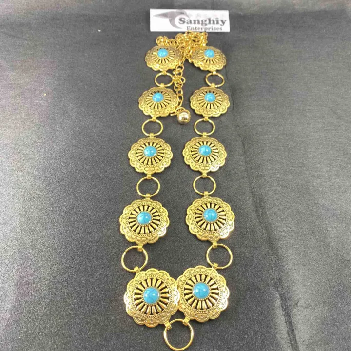 Women%20Western%20Chain%20Belt%20Concho%20Chain%20Adjustable%20Turquoise%20Metal%20Boho%20Waist%20Chain%20for%20Jeans%20or%20Dresses%20-%20Image%202