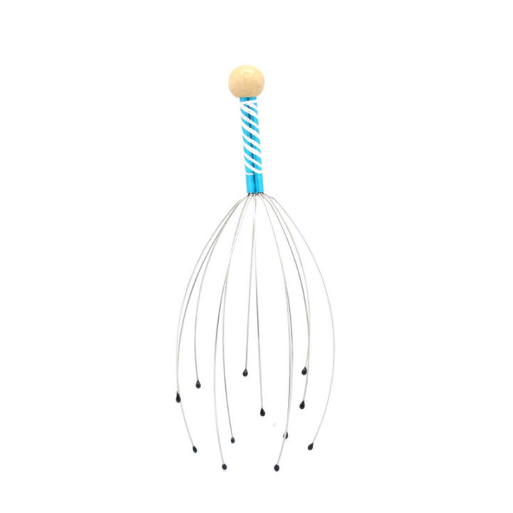 Blue Metallic Head Masager With Wooden Handle