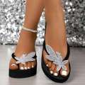 Crystal Floral Wedge Heels Flip Flops Women Summer Thick Bottom Clip Toe Sandals Woman Platform Lightweight Slides Shoes. 