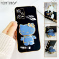 Hontinga for Realme 9 Pro OnePlus Nord CE 2 Lite 5G Back Cover With Kitty Mirror Folding Bracket Soft Silicone Phone Case. 