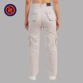 Nepster Beige High Rise Premium Straight Cotton Cargo Box Pants For Women. 
