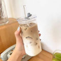 400ml Square Heat Resistant Coffee Glass Cup With Lid And Straw Transparent Milk Tea Juice Cups Coffee Mug Home Bar Drinkware MENGYU. 