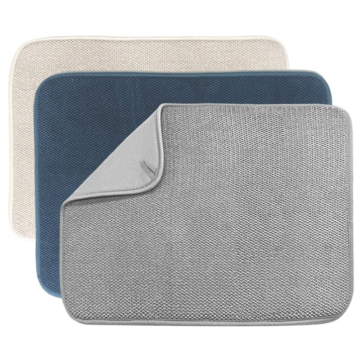 3 Pack Dish Drying Pad Dishes Drainer Mats Absorbent Microfiber for Kitchen Counter Size 20x15 Inch