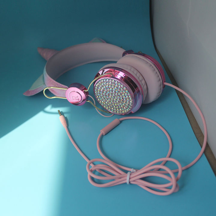 New goods Gift cute with microphone game headset kids line headset girl female cartoon unicorn has children music stereo headset computer phone gram style
