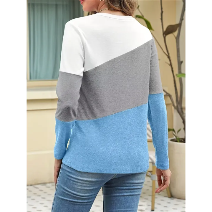 Women'S%20Color%20Block%20Tops%20Casual%20Long%20Sleeve%20Tunic%20Round%20Neck%20Pullover%20Shirts%20White%20&%20Blue%20L%20-%20Image%203