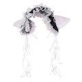 Maid Women Ruffles Lace Headband Plush Cat Ears Ribbon Bell Hair Hoop Cosplay CF8. 
