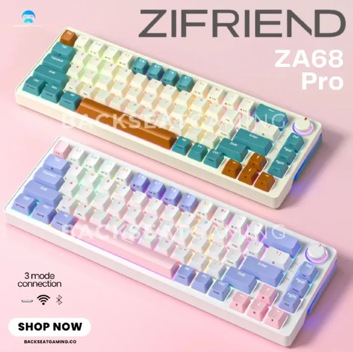 Zifriend%20ZA68%20Pro%20RGB%20Hot%20Swappable%20Wireless/Bluetooth/Wired%20Mechanical%20Keyboard%2068%20Keys%20With%20Volume%20Knob%20Gasket%20Mount%20-%20Image%203