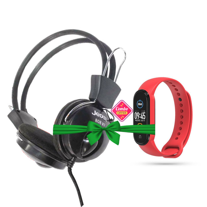 Jedel JD-808 Headphone and Band 6 Smart Fitness Band with Magnetic Charge