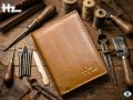 Hz Minimalist Vertical Leather Wallet Compact Bifold with ID Window & Card Slots, Handmade Stitched Short Purse for Men & Women. 
