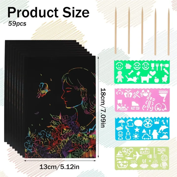 NCANRUI%20Rainbow%20Scratch%20Paper%20Art%20Set,%20Scratch%20Papers%20Supplies%20Black%20Scratch%20Drawing%20Art%20Crafts%20Sheets%20Notes%20Cards(59%20Pcs)%20-%20Image%202