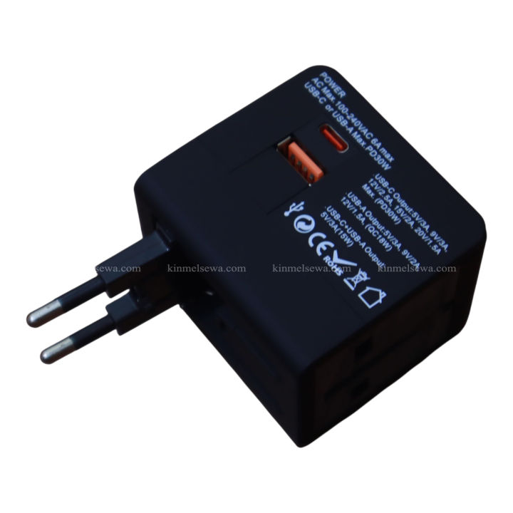 30W PD Universal Travel Adapter - All-in-One International Fast Charging Power Plug with USB-C & USB-A Ports for USA, UK, EU, AU - Worldwide Wall Charger for Laptops, Phones & Tablets