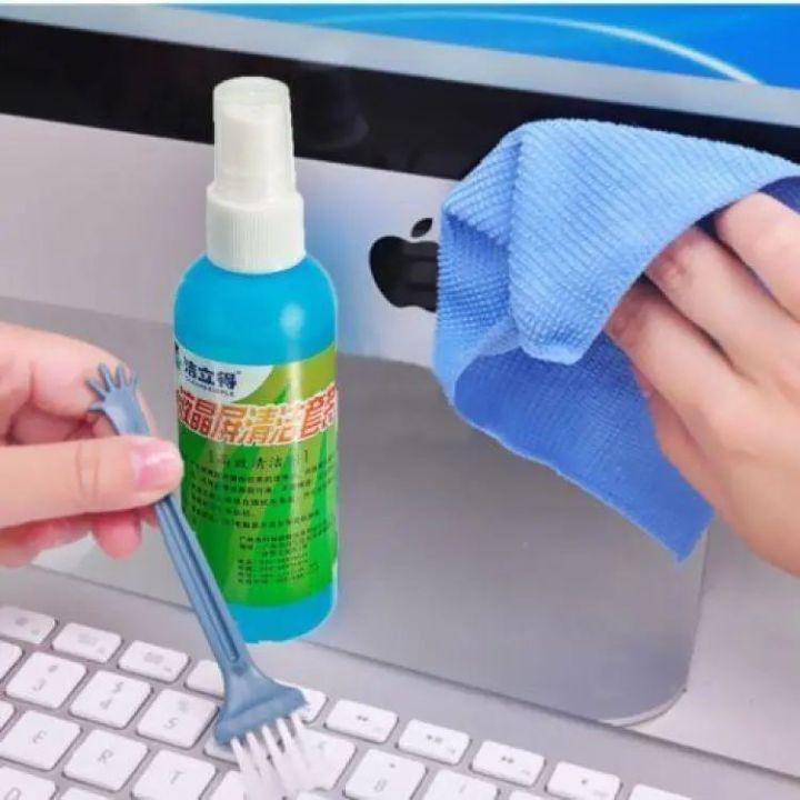 laptop screen cleaner Laptops Screen Cleaning Kit 3 in 1, Professional Laptop Cleaning kit With 100 ml Spray Bottle 1 Brush 1 Micro Fibre Cloth Set For Mobiles, LCD, LED, Computers and Motherboard Camera