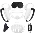 1Set Parts Accessories for Meta Quest 3 Silicone Case+Handle Case+Face Cover+Blackout Mask Full Kit Anti-Leakage Nose Pad VR Silicone Case. 