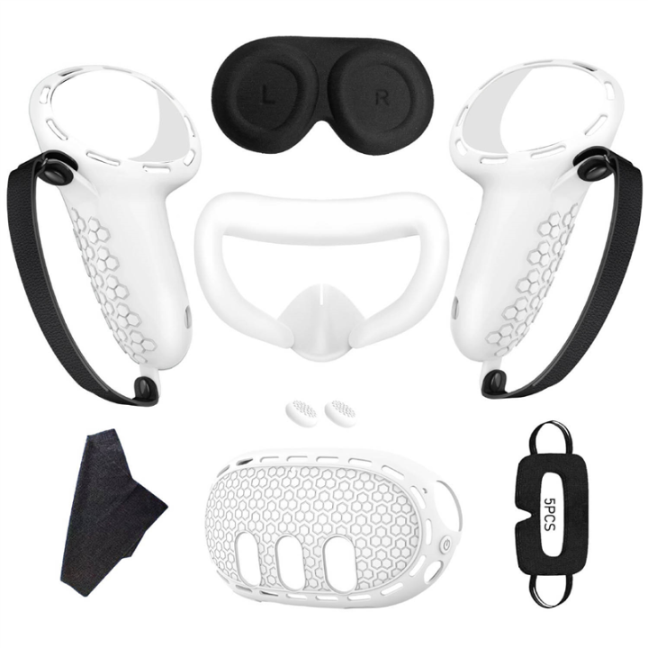 1Set Parts Accessories for Meta Quest 3 Silicone Case+Handle Case+Face Cover+Blackout Mask Full Kit Anti-Leakage Nose Pad VR Silicone Case