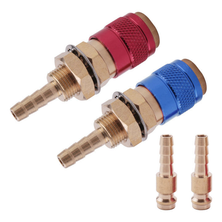 2-Pack 8mm Water/Gas Quick Hose Connectors – Brass Fittings For TIG Welding Torch, Red & Blue, M8 Barb