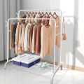 Metal Double Rail Garment Rack Heavy Duty Clothes Hang Movable with 1 Tier Storage Shelf and 4 Side Hooks Freestanding Organizer Shelf Bedroom. 