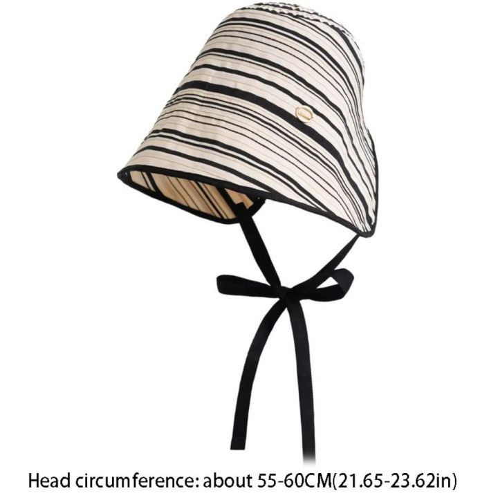 Fashion%20Ribbon%20Women%20Striped%20Fisherman%20Hat%20Solid%20Color%20Foldable%20Summer%20Sun%20Hat%20Wide%20Brim%20Breathable%20Bucket%20Hat%20Camping%20-%20Image%202