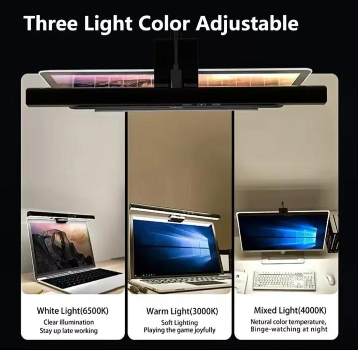 Fashion Desktop Laptop Light LED Reading Study Desk Lamp Hanging White Warm Adjustable Seed 3 Light Bar Screen Size 33cm Large Desk Lamp Monitor Mode Touch Bedroom Office Computer