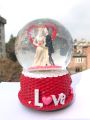 Red Colored Bride And Groom Love Couple Design Water Globe/Showpiece/Water Ball/Glitter For Valentine. 