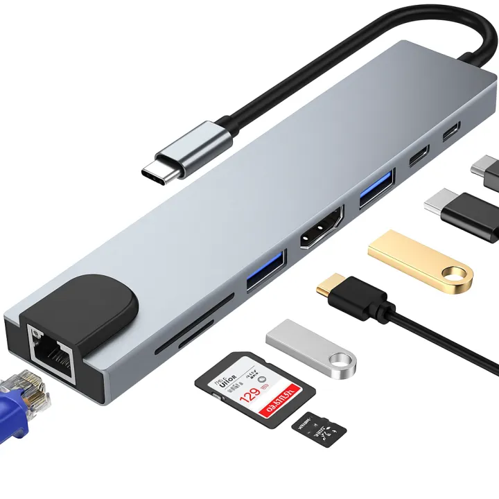 8 in 1 type c To USB-C 4K HDMI Adapter & Multiport Cable Hub | Daraz.com.np