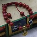 Red Jasper Stone Wrist Mala Bracelet with Hematite and Tibetan Mantra, Root Chakra Healing and Energy Balance. 